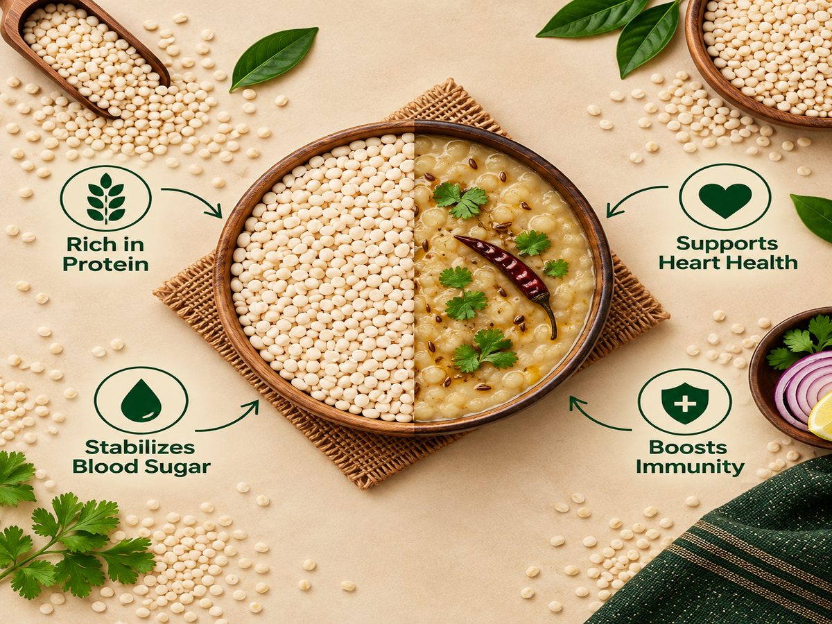 Raw white Urad Dal Supplier in Indore alongside cooked urad dal curry garnished with fresh coriander and red chilli.
